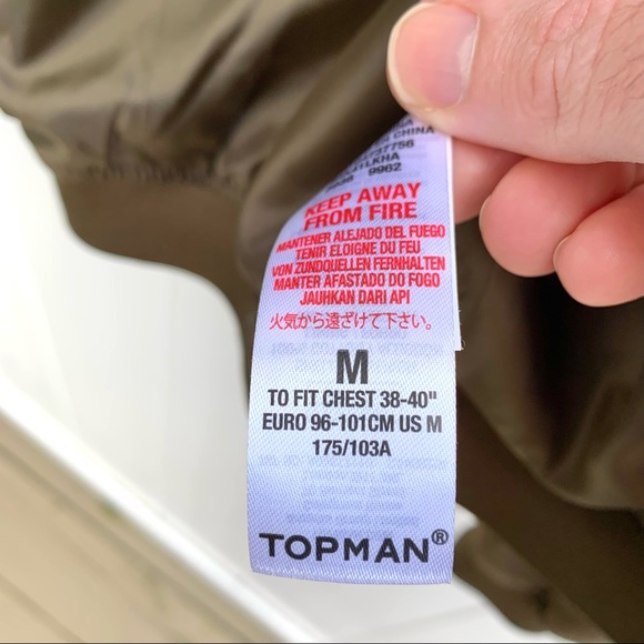 TOPMAN LIGHTWEIGHT MEN'S BOMBER JACKET, OLIVE/KHAKI, 100% COTTON, SIZE MED. NWOT - Picture 9 of 12